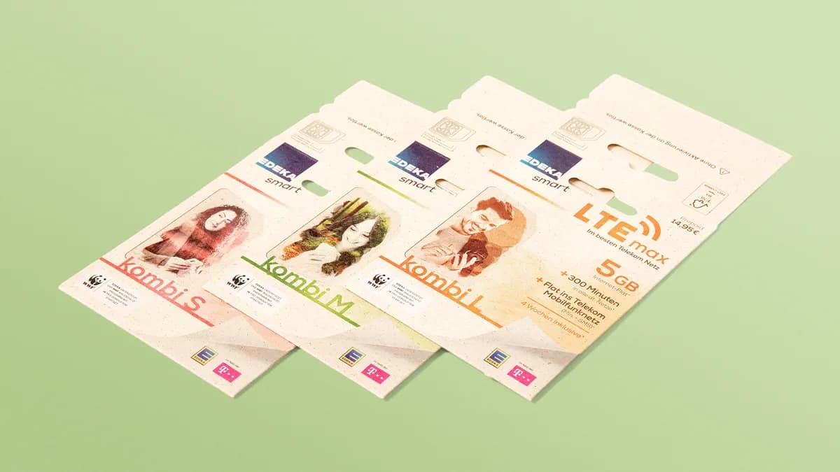 Offsetbedruckte SIM-Karten-Verpackung mit Eurolochung und Aufreißlasche für den Verkauf am POS