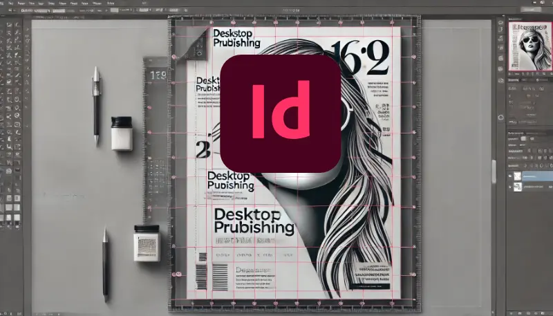Adobe InDesign Logo – Layout-Software für präzise Druckvorstufe, Broschüren, Magazine und Druck-PDFs mit Beschnittzugabe.