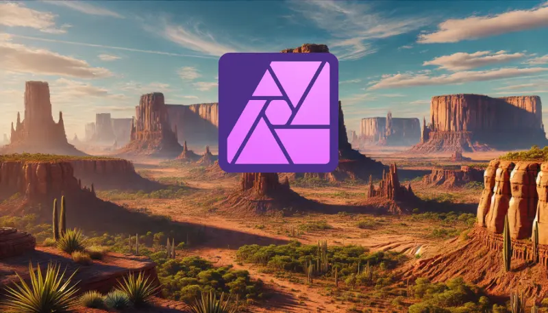 Affinity Photo Logo – professionelle Bildbearbeitung für hochauflösende Druckdaten, Farbmanagement und Retusche im CMYK-Modus.