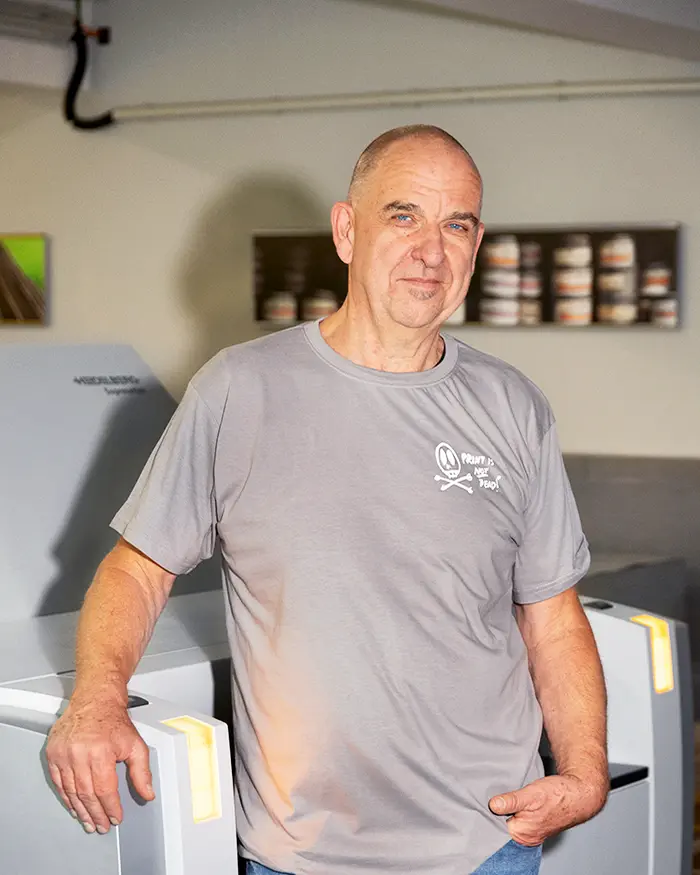 Hans-Peter Pusch aus der Abteilung Druckvorstufe mit der Funktion Druckvorstufe bei der Berliner Druckerei Xpress